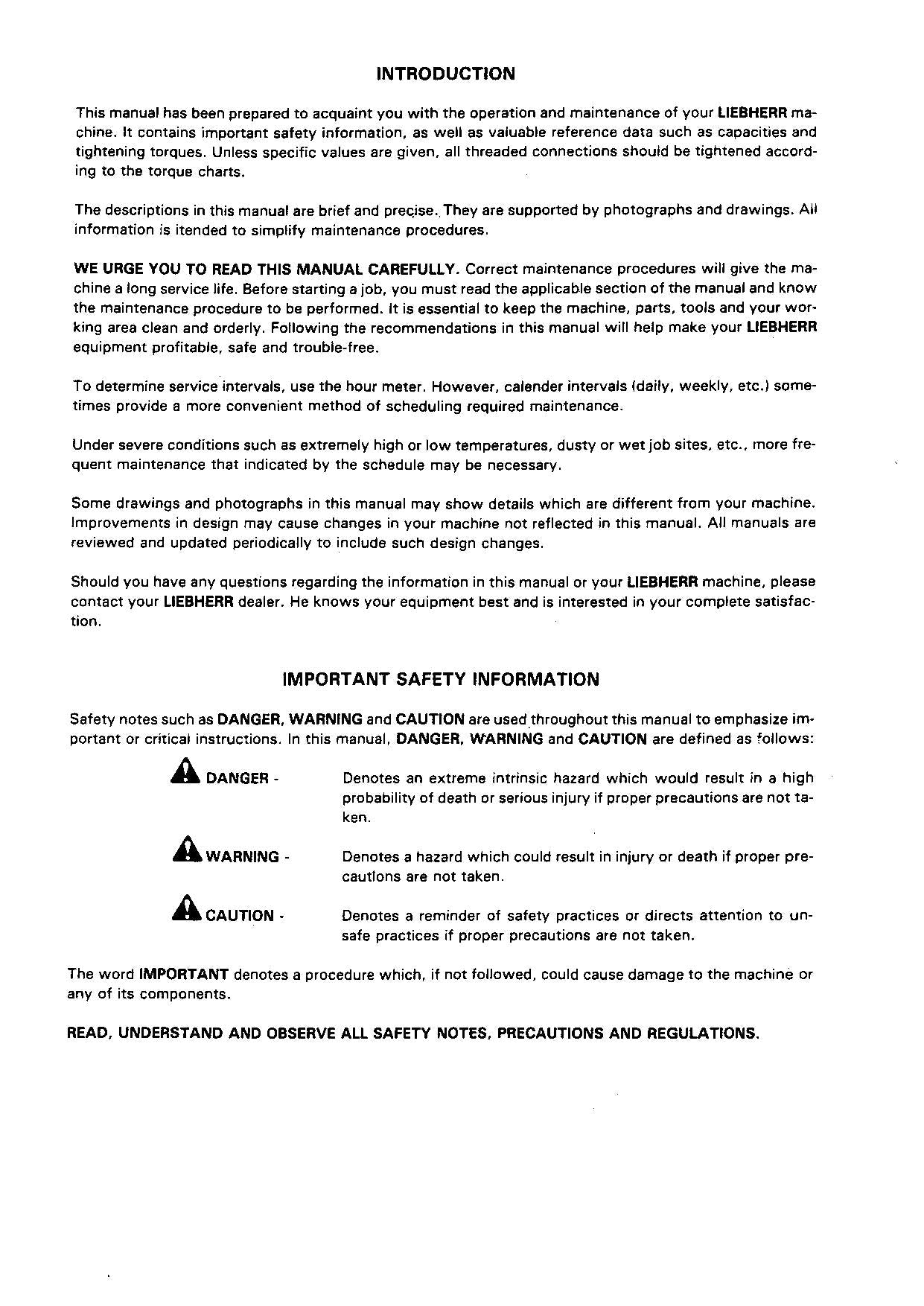 Liebherr R900 B Excavator Operators manual