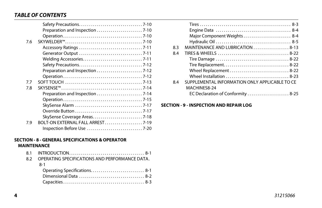 JLG 1850SJ Boom Lift Maintenance Operation Operators Manual 31215066