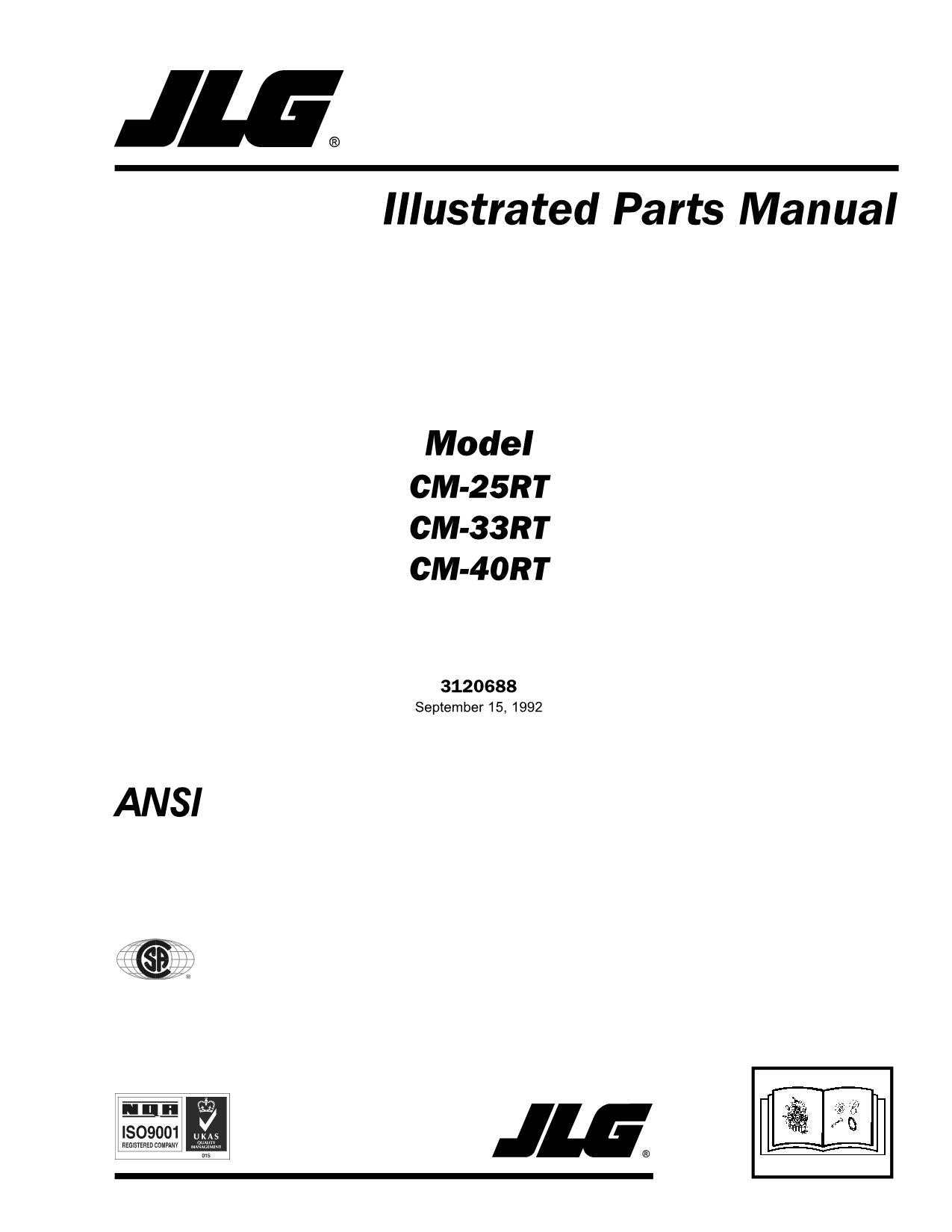 JLG CM25RT CM33RT CM40RT Boom Lift Parts Catalog Manual