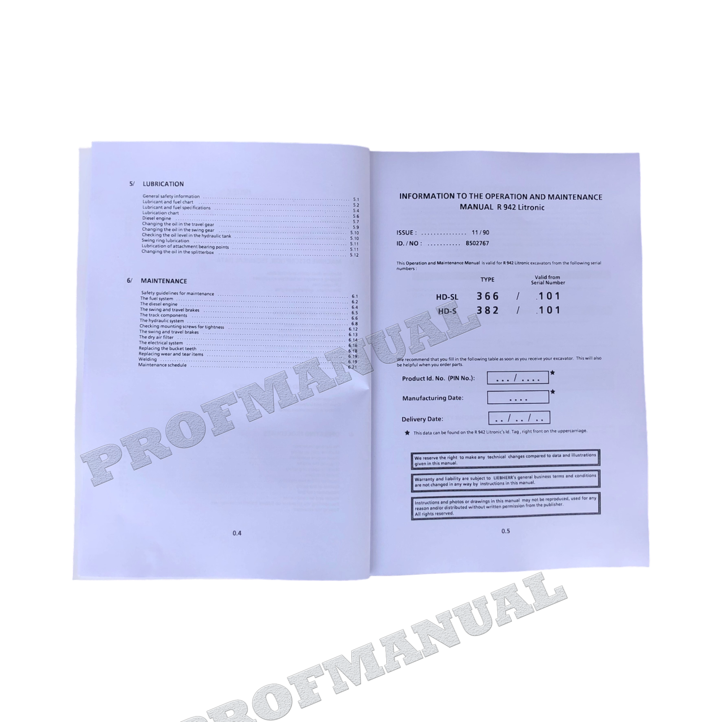 Liebherr R942 Litronic Excavator Operators manual serial .101