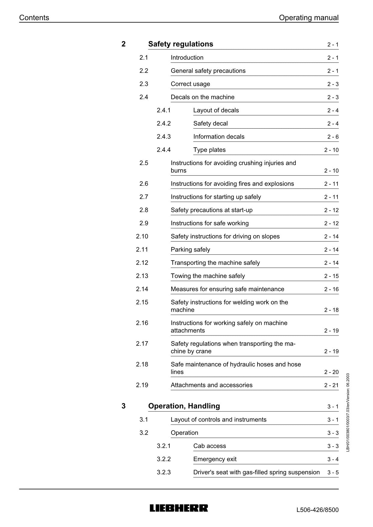 Liebherr L506 Stereo Wheel Loader Operators manual