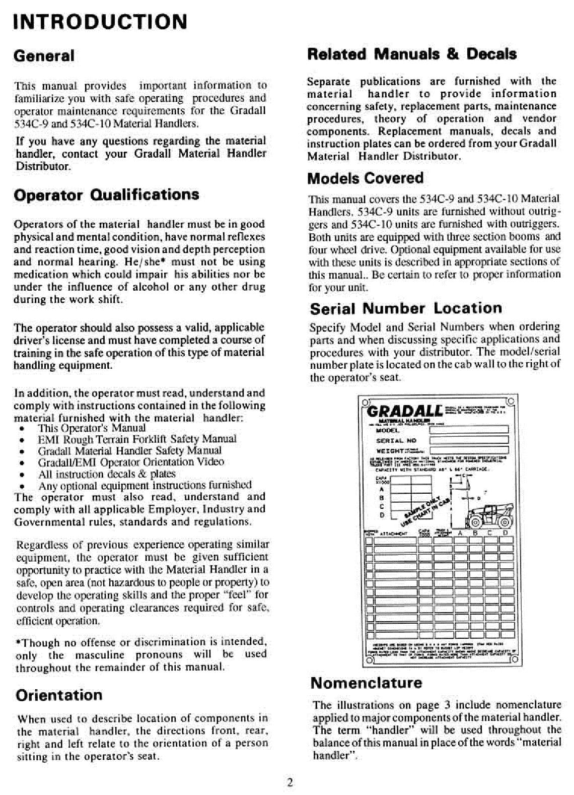 GRADALL JLG 534C-10 534C-9 Service Telehandler Operation Service