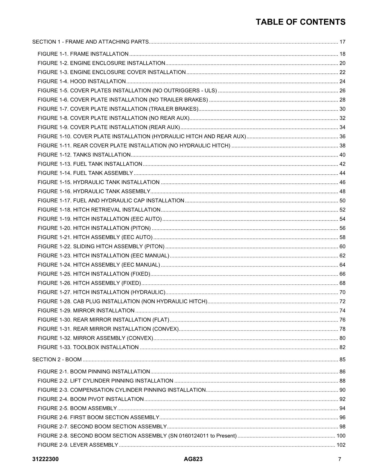 JLG 823 AG823  Telehandler Parts Catalog Manual