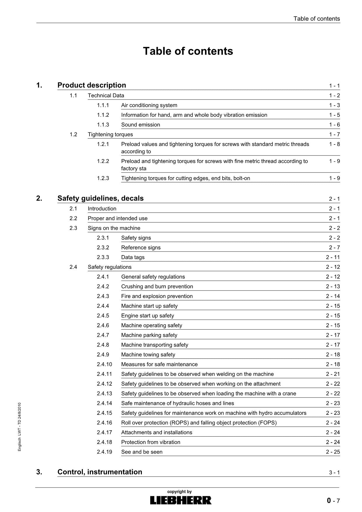 Liebherr LR634 CRAWLER LOADER Operators manual 9085119 serial 10606