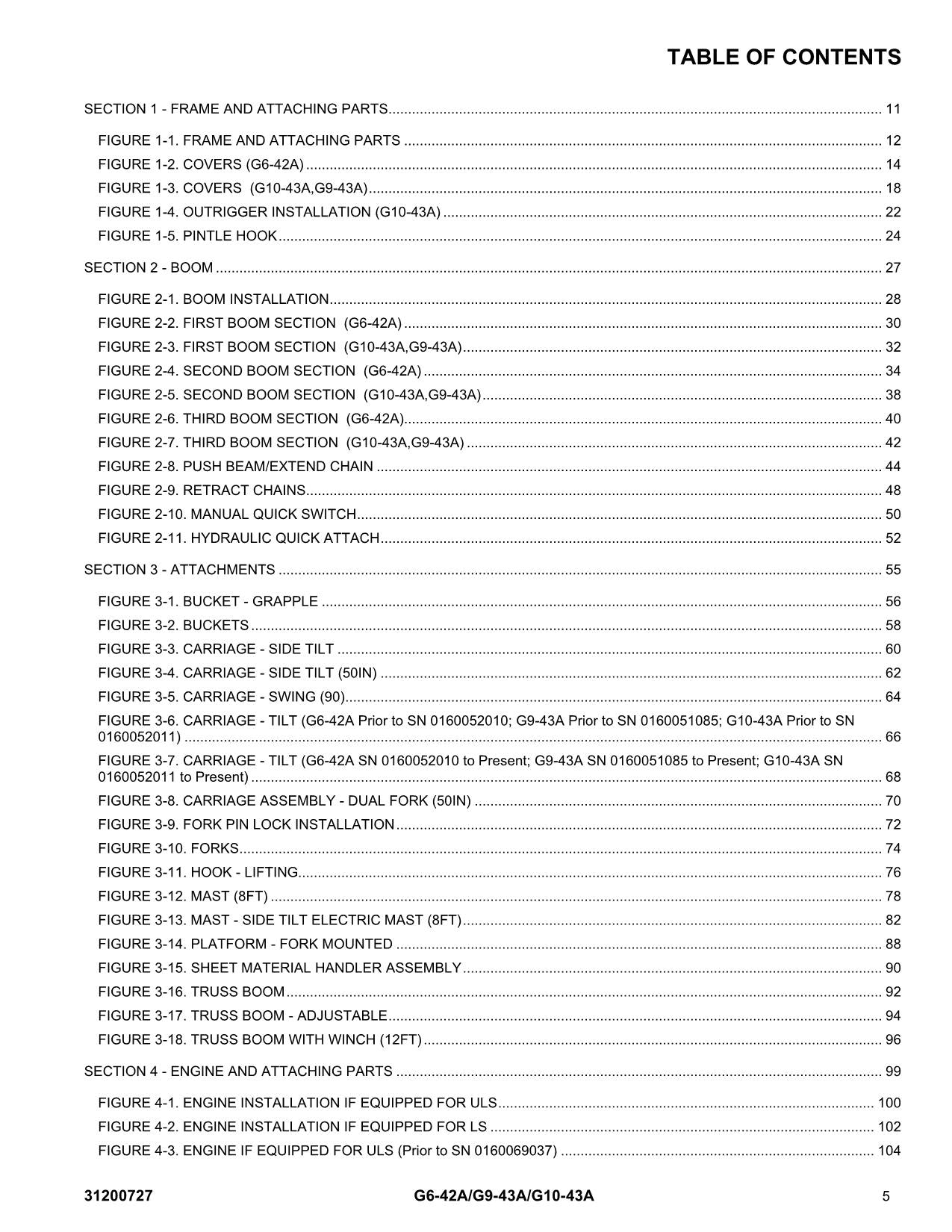 JLG G10-43A G6-42A G9-43A Telehandler Parts Catalog Manual