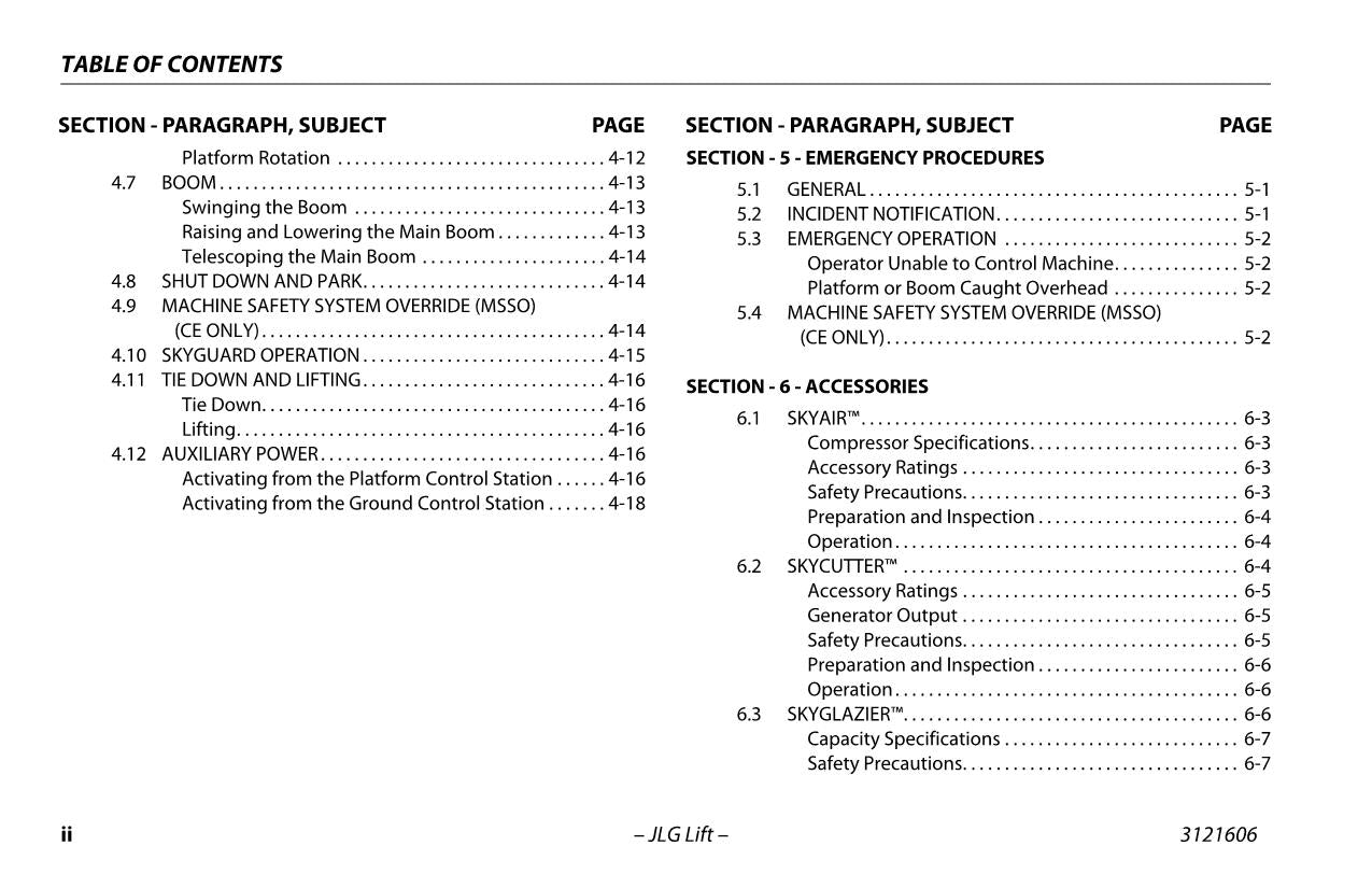 JLG 600SC 660SJC Boom Lift Maintenance Operation Operators Manual 3121606