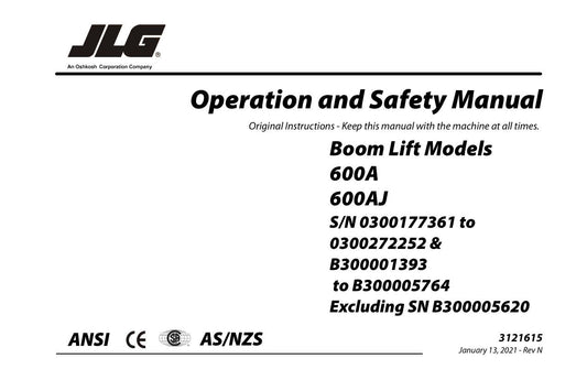 JLG 600A 600AJ Boom Lift Maintenance Operation Operators Manual 3121615