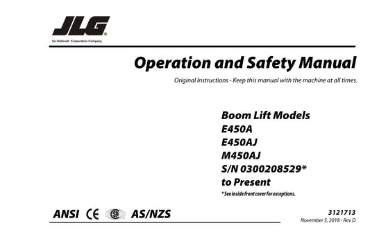 JLG E450A E450AJ M450AJ Boom Lift Maintenance Operation Operators Manual 3121713