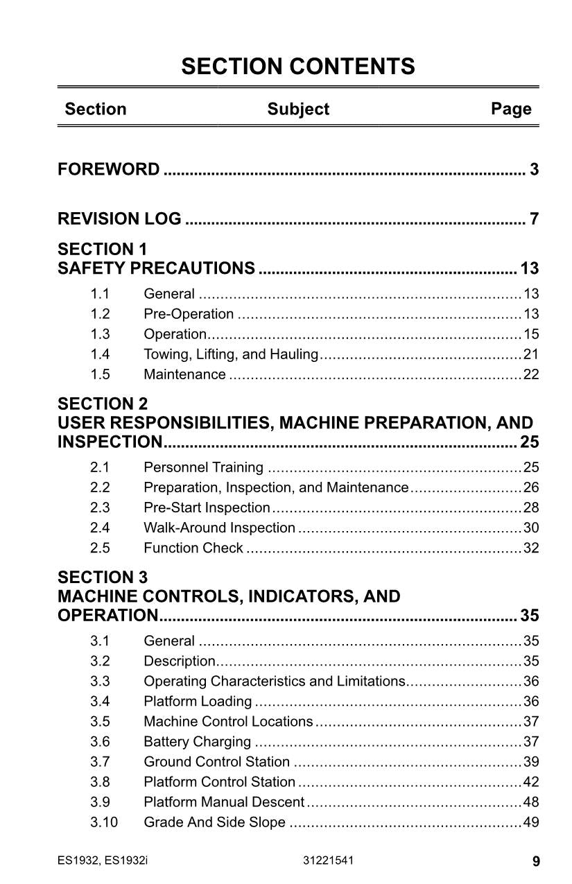 JLG ES1932 ES1932i Scissor Lift Maintenance Operation Operators Manual 31221541