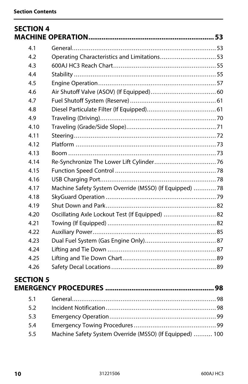 JLG 600AJ HC3 Boom Lift Maintenance Operation Operators Manual 31221506