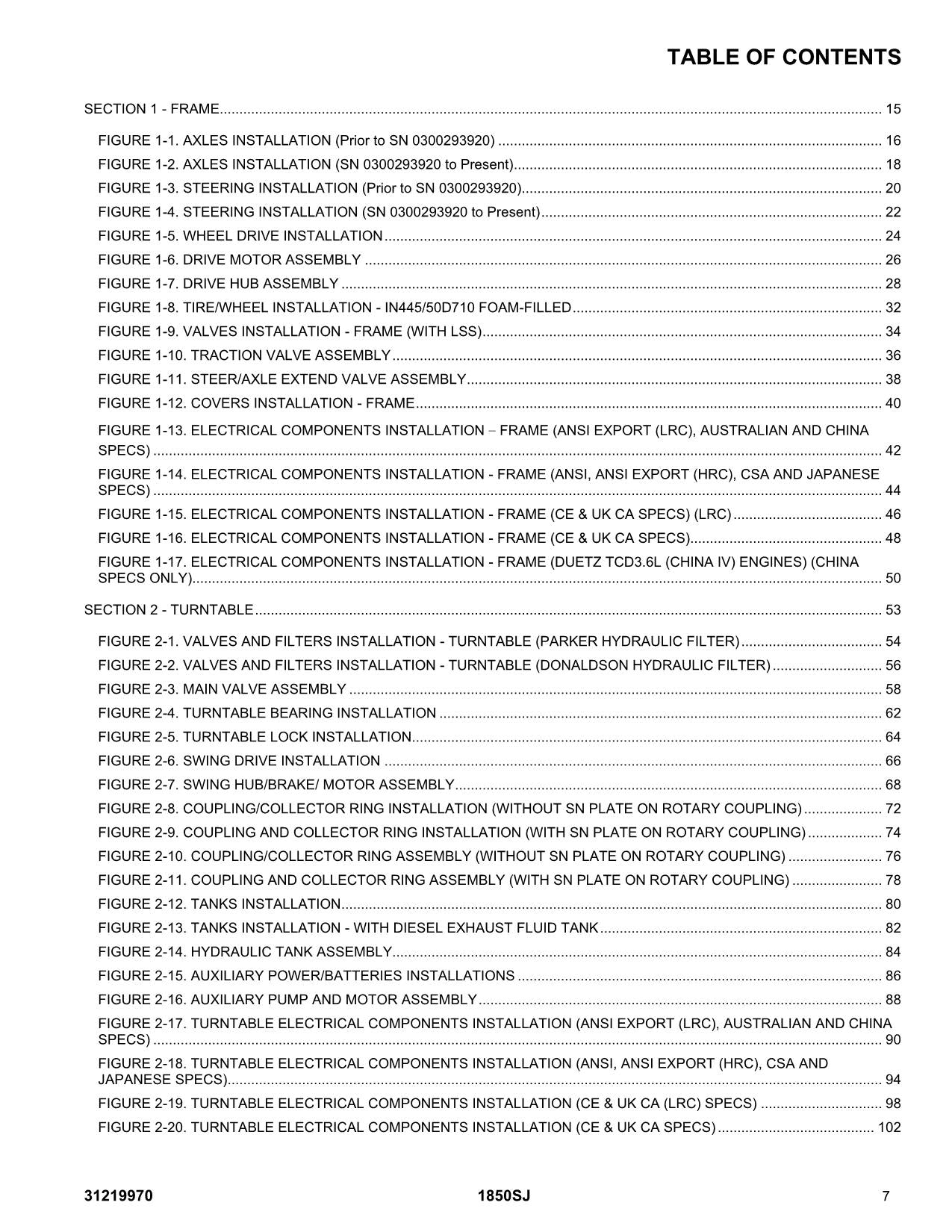 JLG 1850SJ  Boom Lift Parts Catalog Manual 31219970