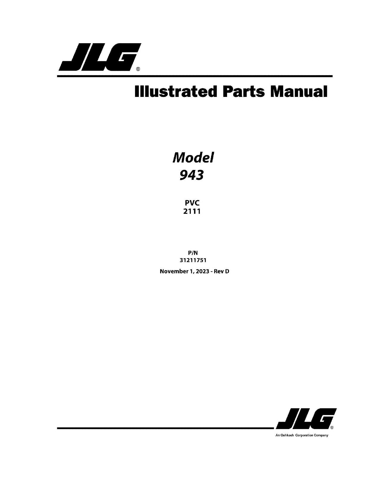 JLG 943 Telehandler Parts Catalog Manual 31211751