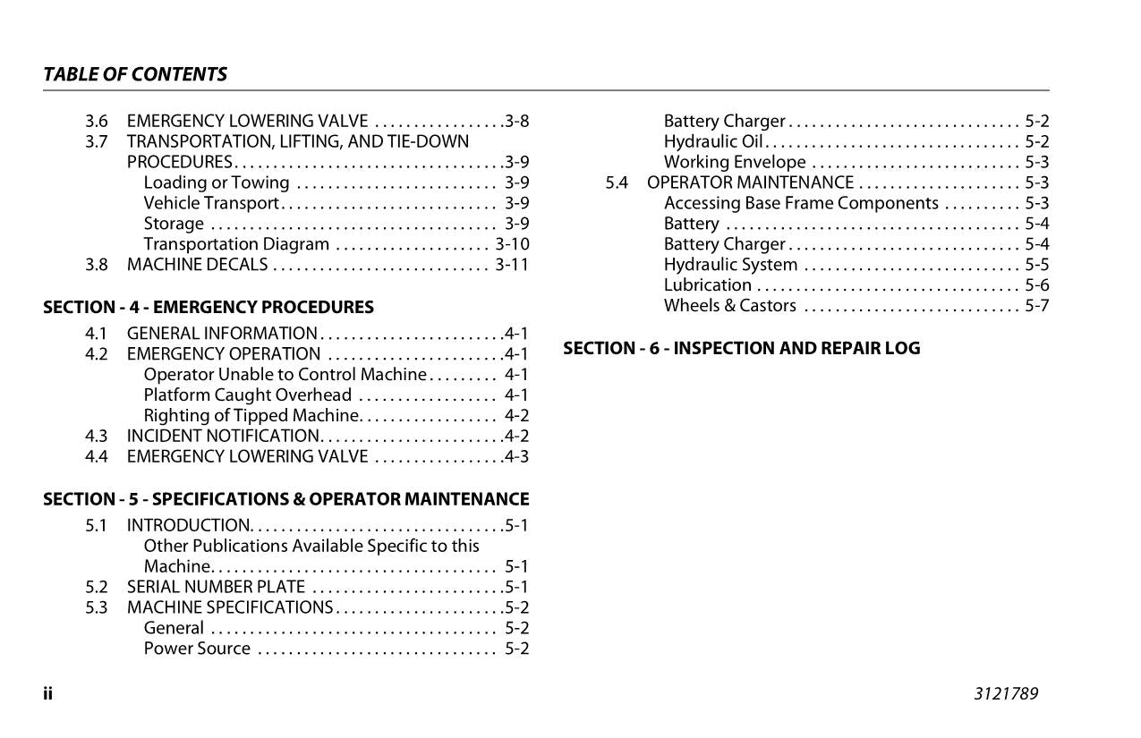 JLG 1030P Vertical Mast Maintenance Operation Operators Manual