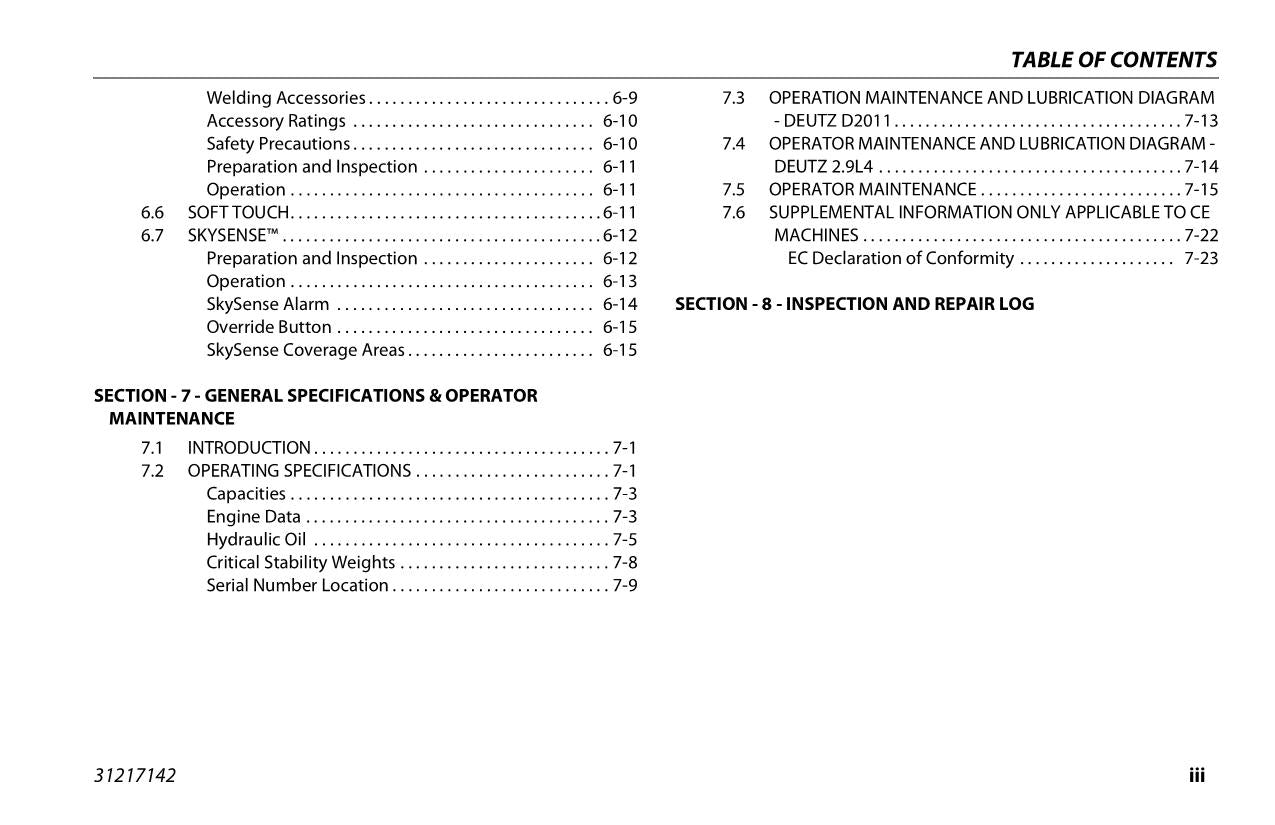 JLG 400SC 460SJC Boom Lift Maintenance Operation Operators Manual 31217142