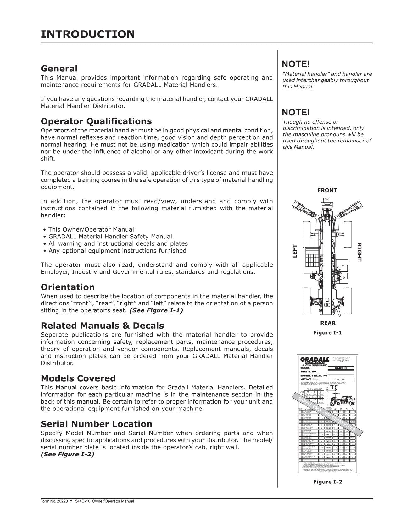 GRADALL JLG 544D Telehandler Maintenance Operation Operators Manual