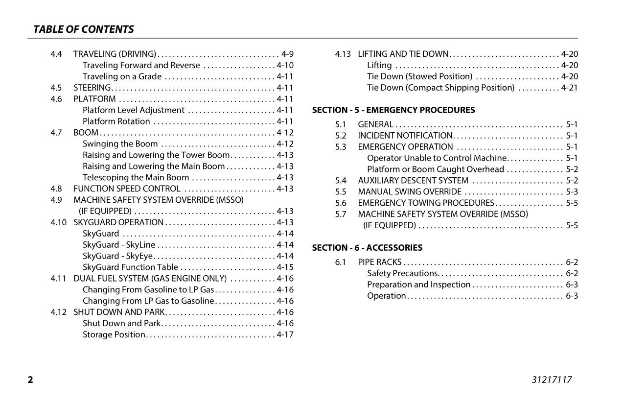 JLG 340AJ Boom Lift Maintenance Operation Operators Manual 31217117