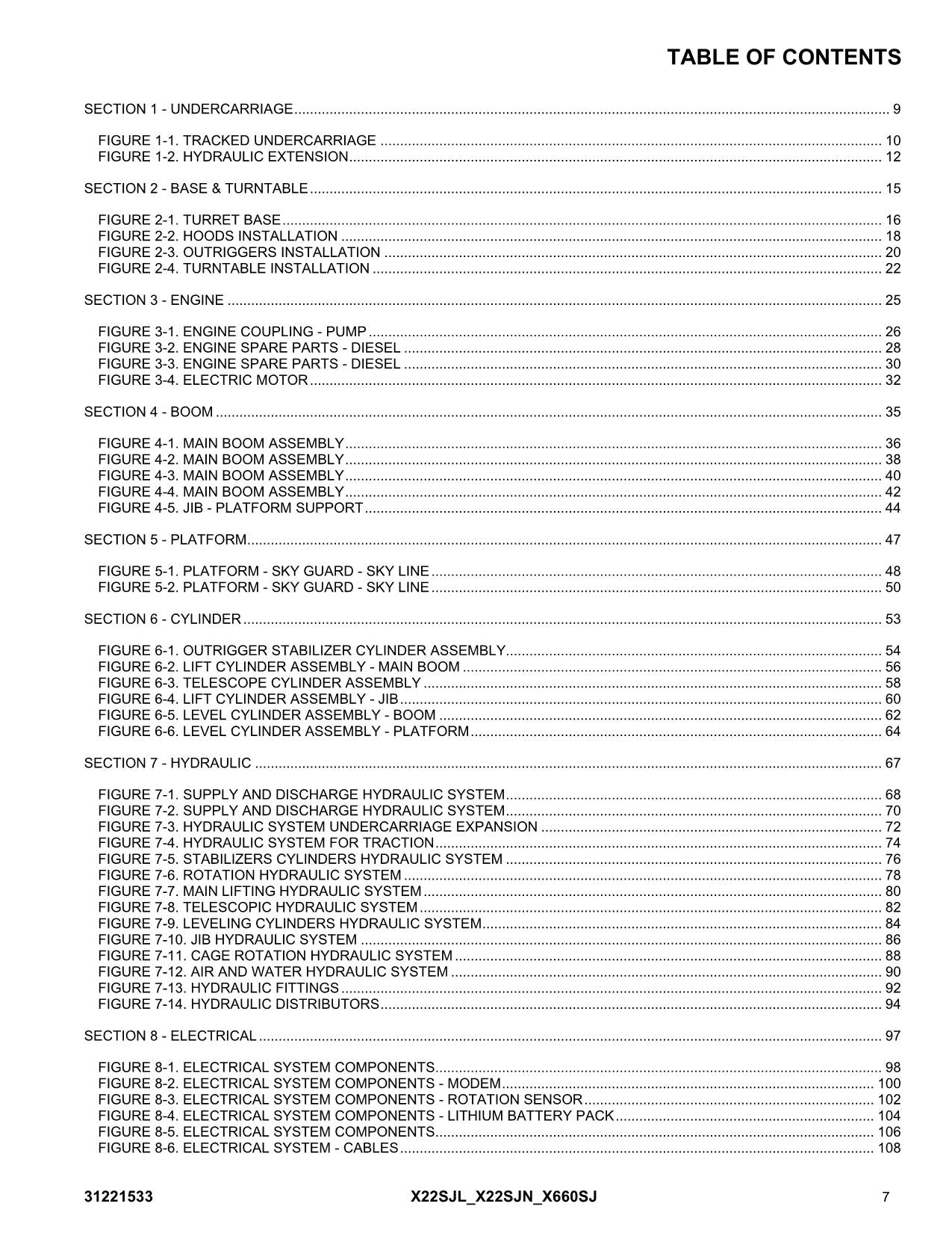 JLG X22SJP X660SJ Compact Crawler Boom Parts Catalog Manual