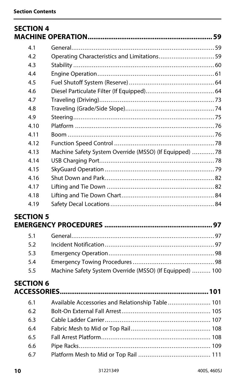 JLG 400S 460SJ Boom Lift Maintenance Operation Operators Manual 31221349