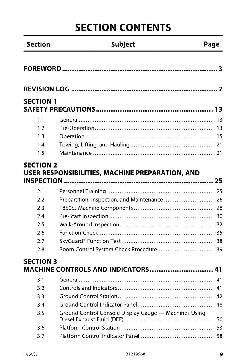 JLG 1850SJ Boom Lift Maintenance Operation Operators Manual 31219968