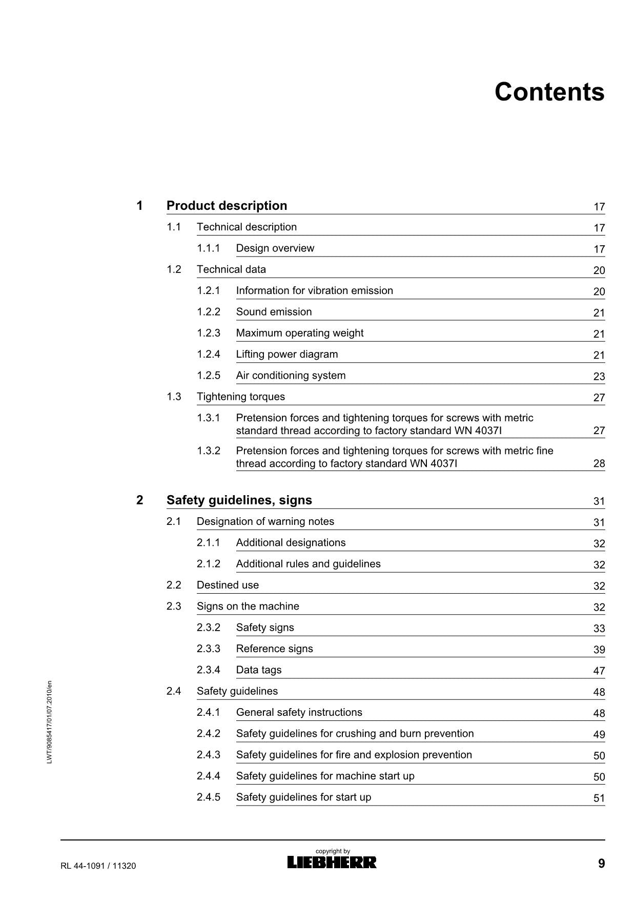 Liebherr RL44-1091 Pipe Layer Operators manual serial 11320