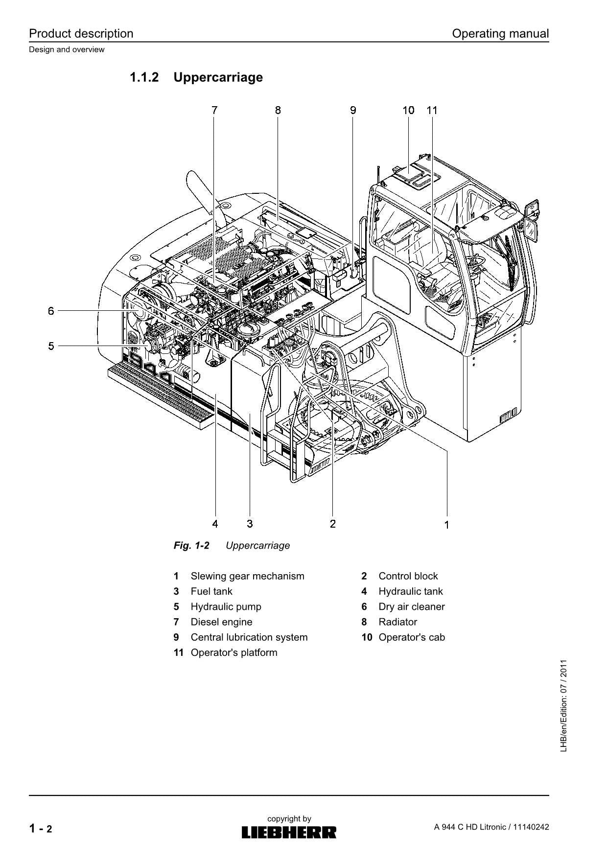 Liebherr A944 C HD Litronic EXCAVATOR LOGGING MACHINE Operators manual