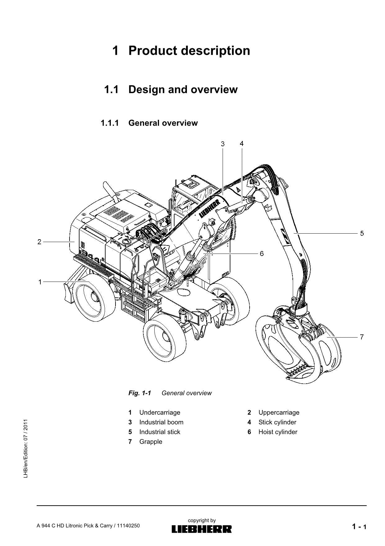 Liebherr A944 C HD Litronic Pick  Carry Log loader Operators manual