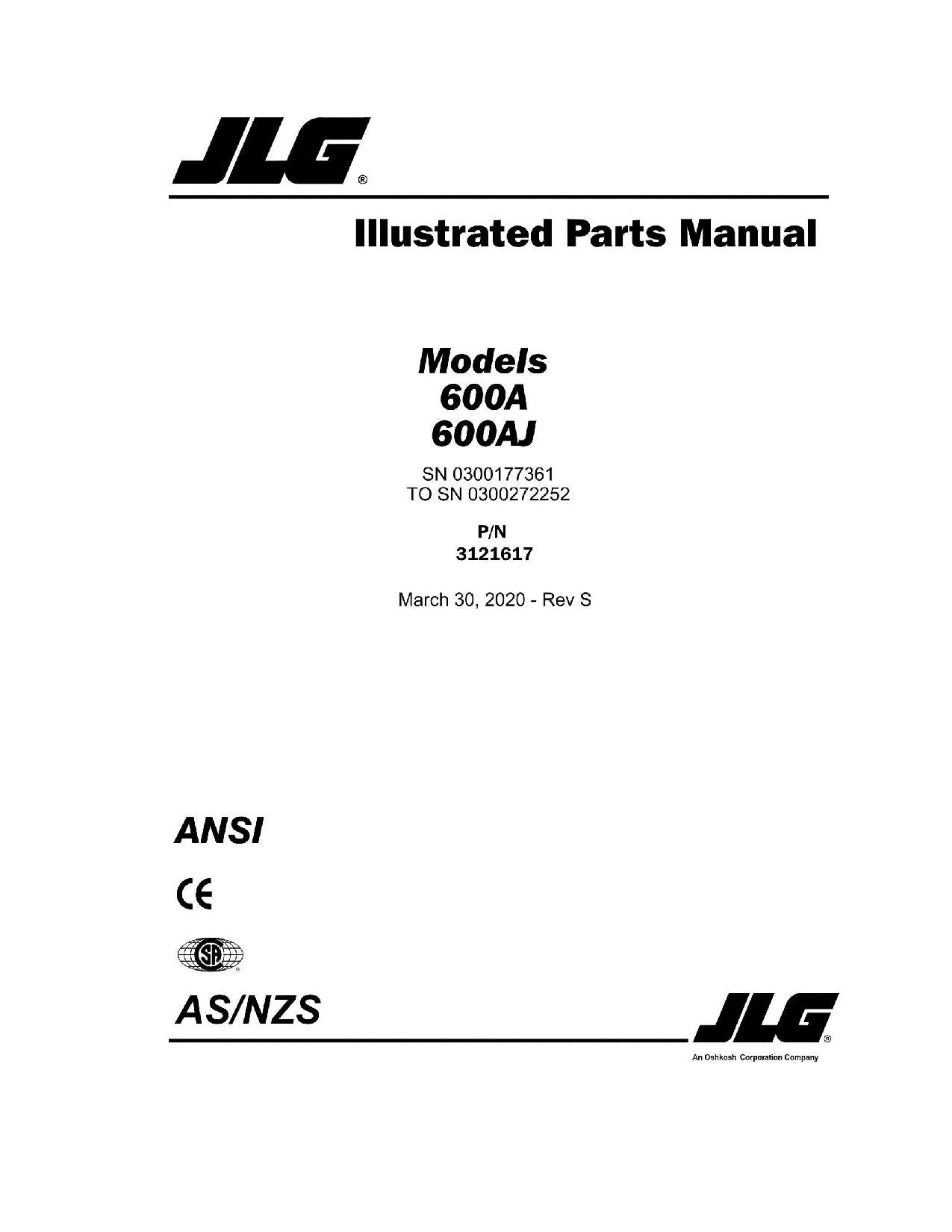 JLG 600A 600AJ Boom Parts Catalog Hard Copy Manual