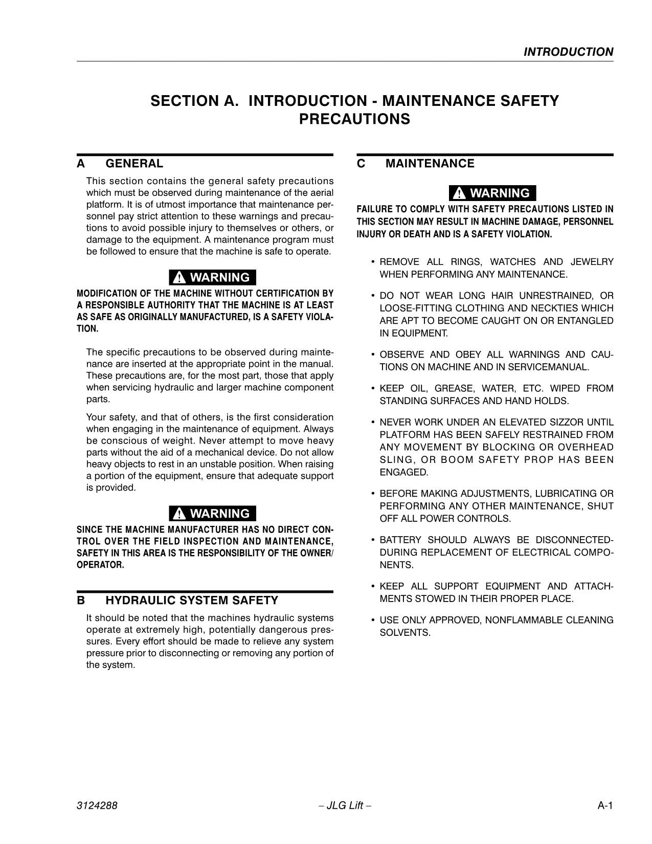 JLG LSS Supplement Scissor Lift Operation Parts Service Manual