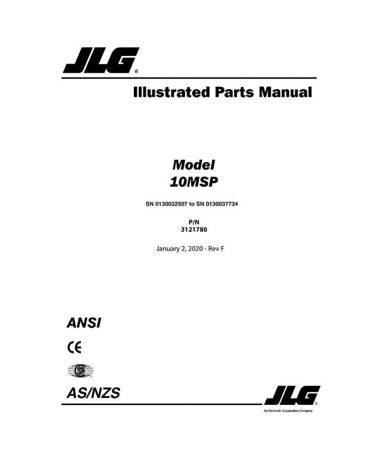 JLG 10MSP Vertical Mast Parts Catalog Manual