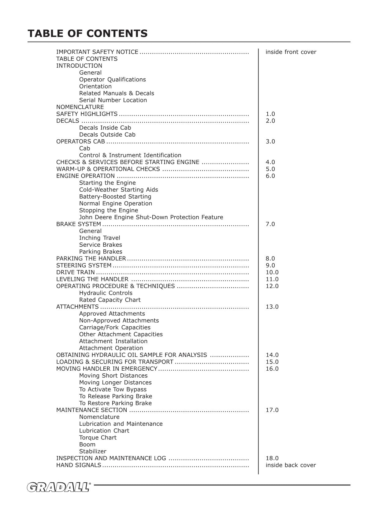 GRADALL JLG 544D Telehandler Maintenance Operation Operators Manual