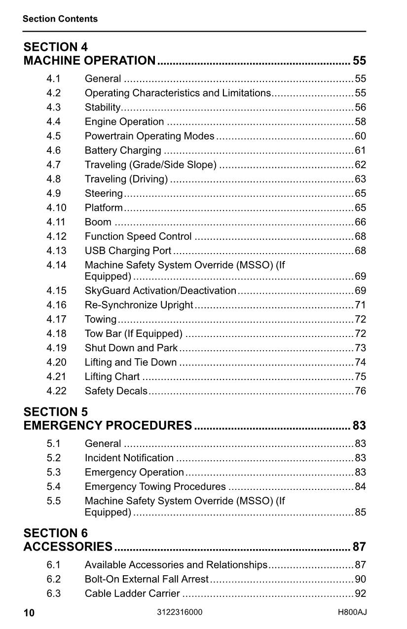 JLG H800AJ Boom Lift Maintenance Operation Operators Manual 3122316000