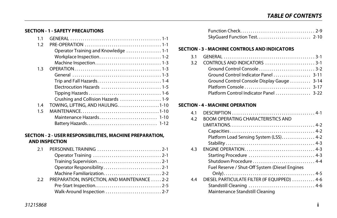 JLG 400S HC3 460SJ HC3 Boom Lift Maintenance Operation Operators Manual 31215868