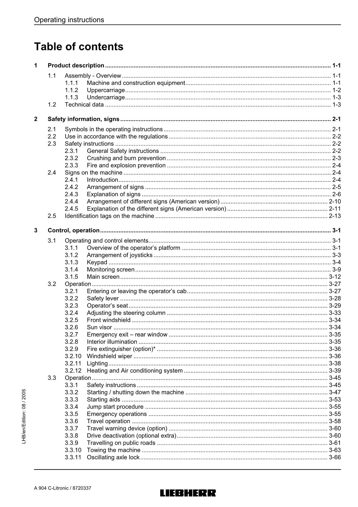 Liebherr A904 C-Litronic Excavator Operators manual serial 441