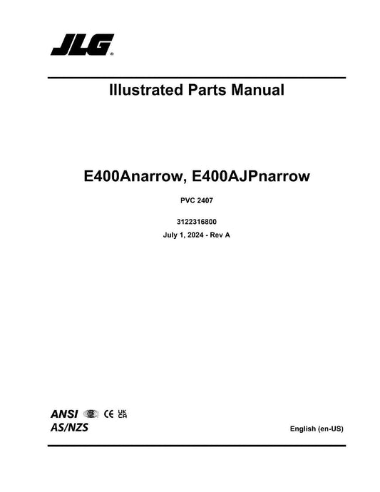 JLG E400AJPnarrow E400Anarrow  Boom Lift Parts Catalog Manual