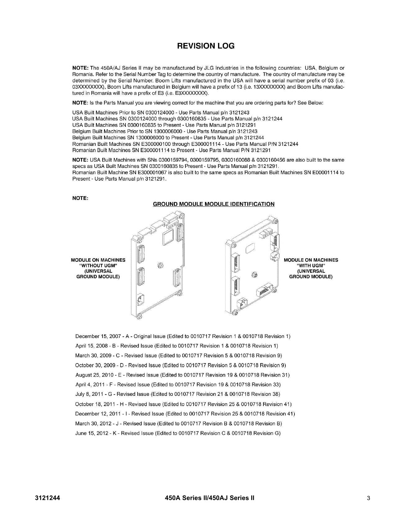 JLG 450A Series II 450AJ Series II Boom Lift Parts Catalog Manual 3121244