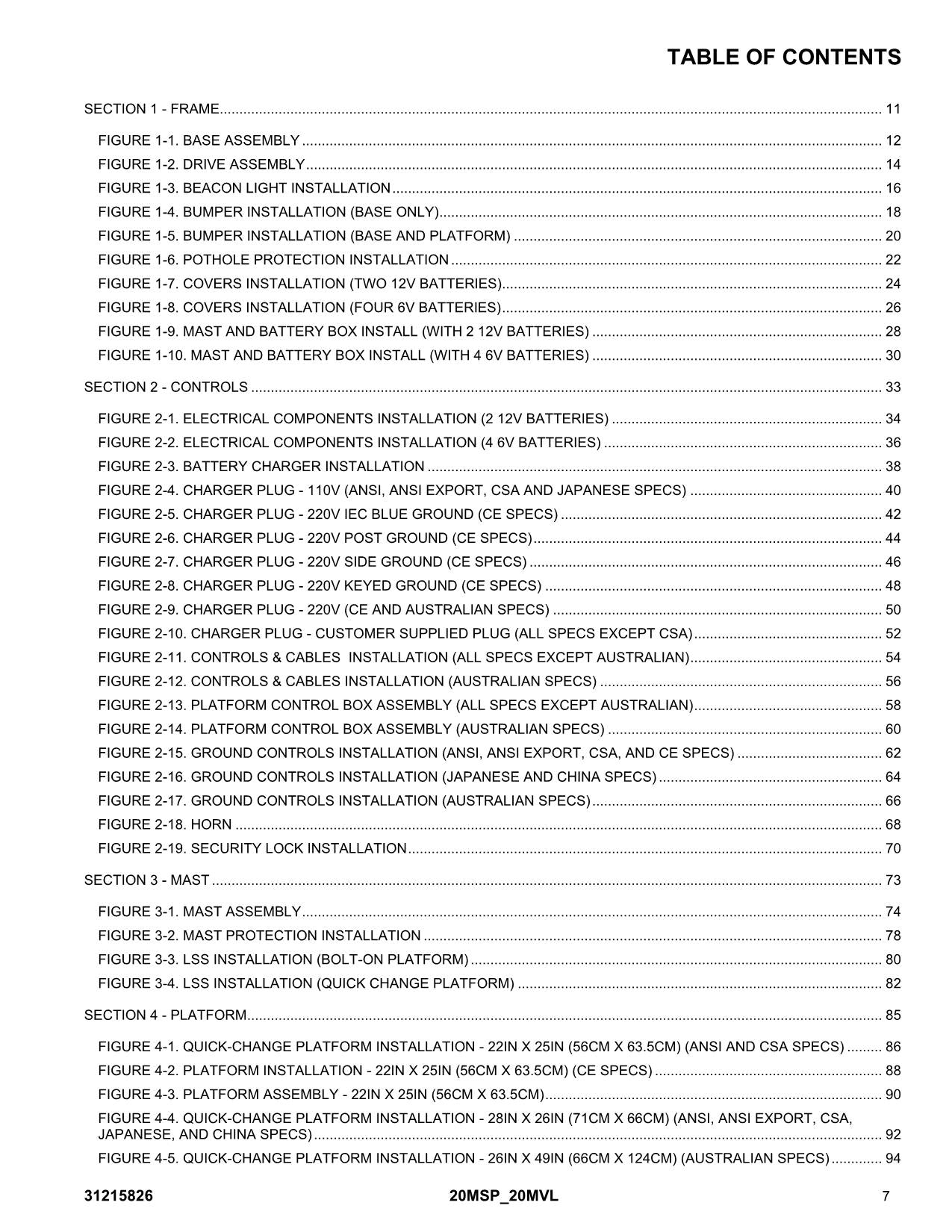 JLG 20MSP 20MVL  Vertical Mast Parts Catalog Manual