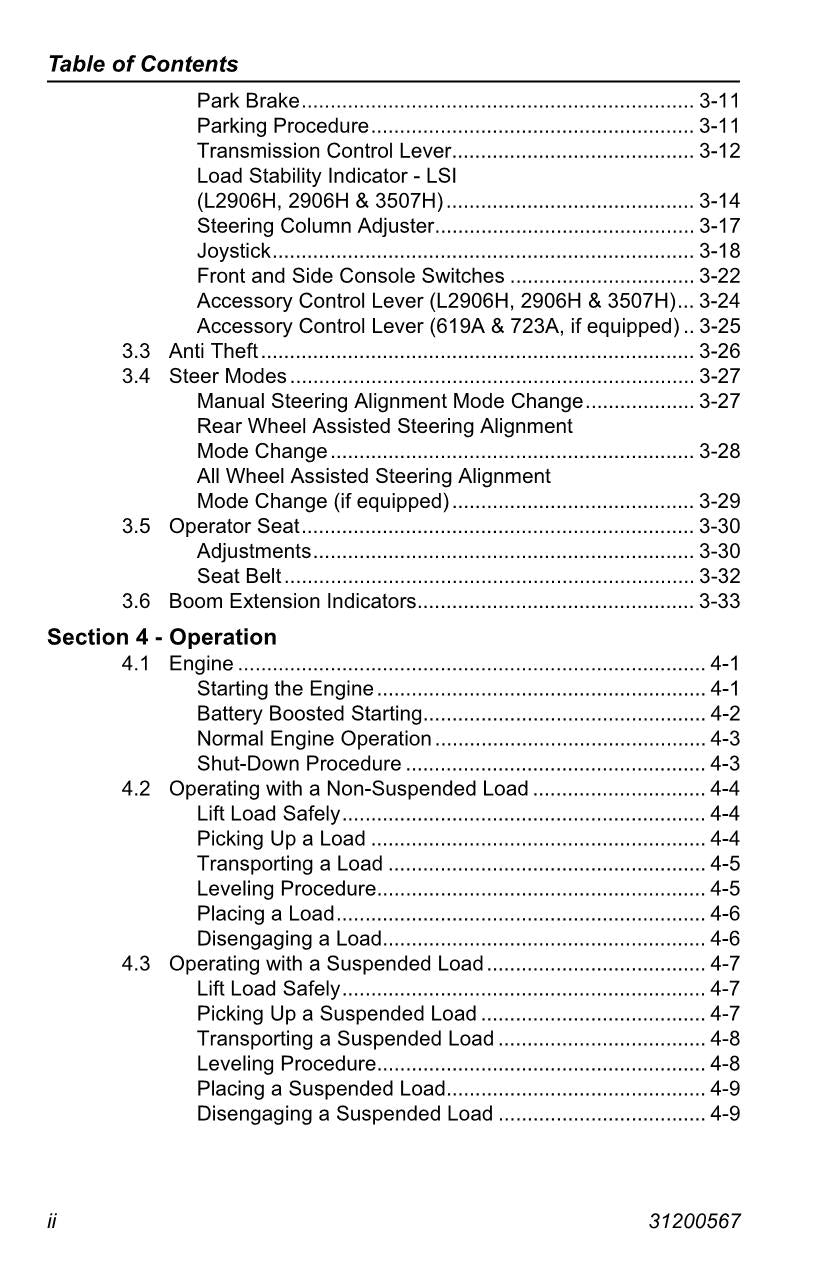 JLG 2906H 3507H 619A 723A L2906H Telehandler Operators Manual