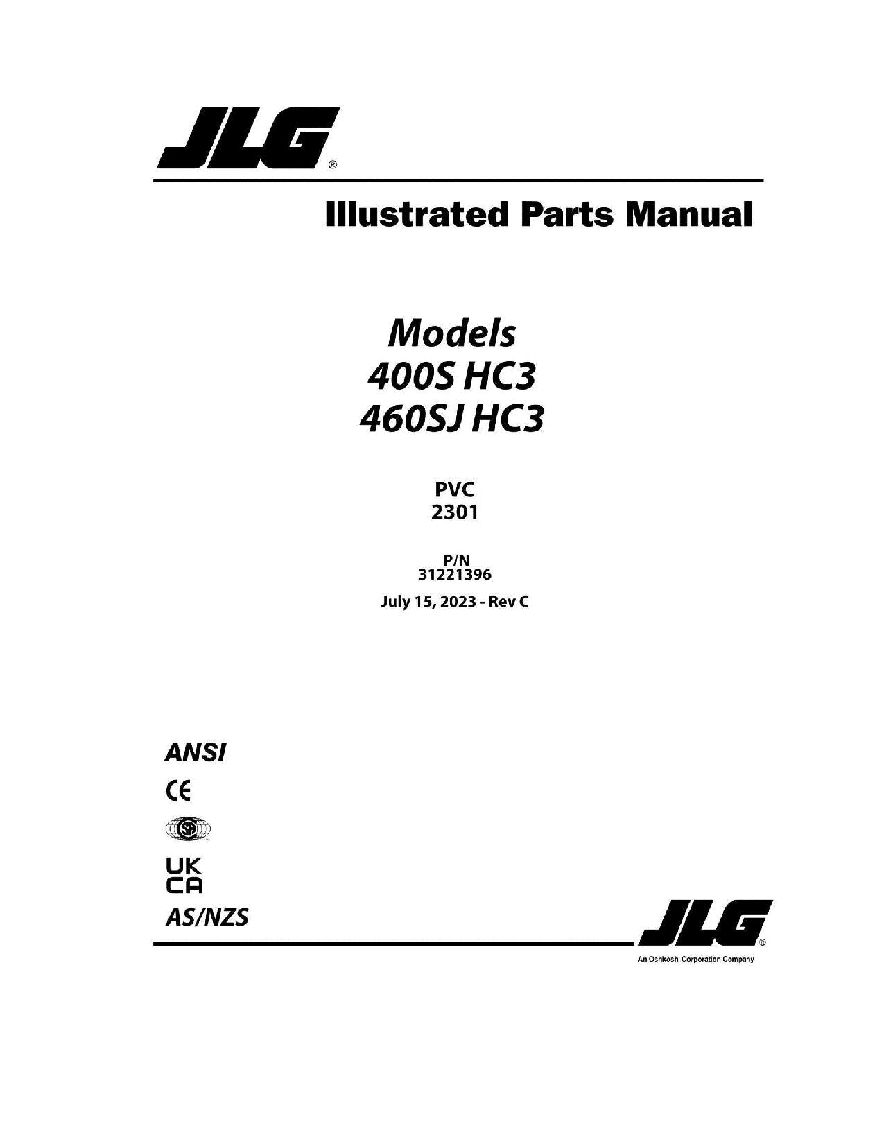 JLG 400S HC3 460SJ HC3 Boom Lift Parts Catalog Manual 31221396