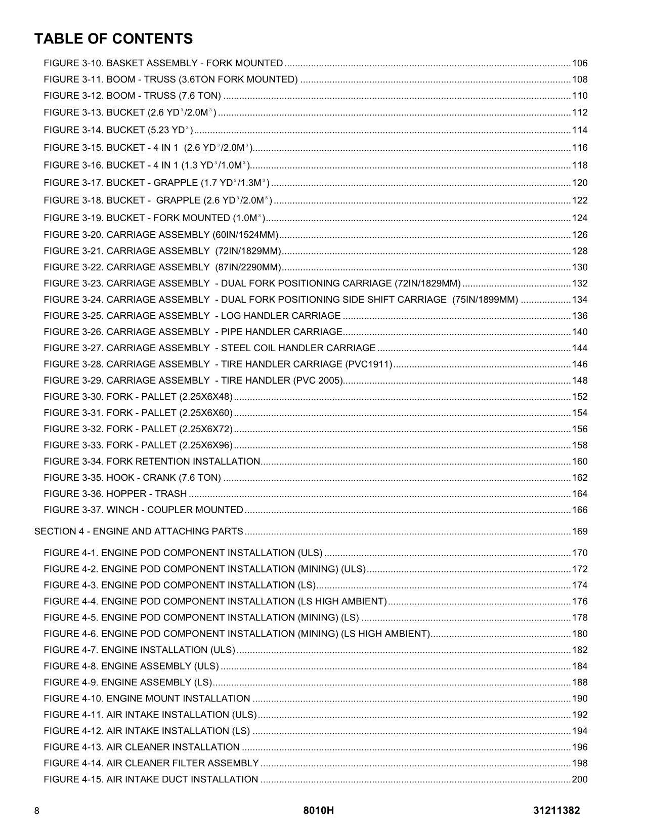 JLG 8010H Telehandler Parts Catalog Manual 31211382