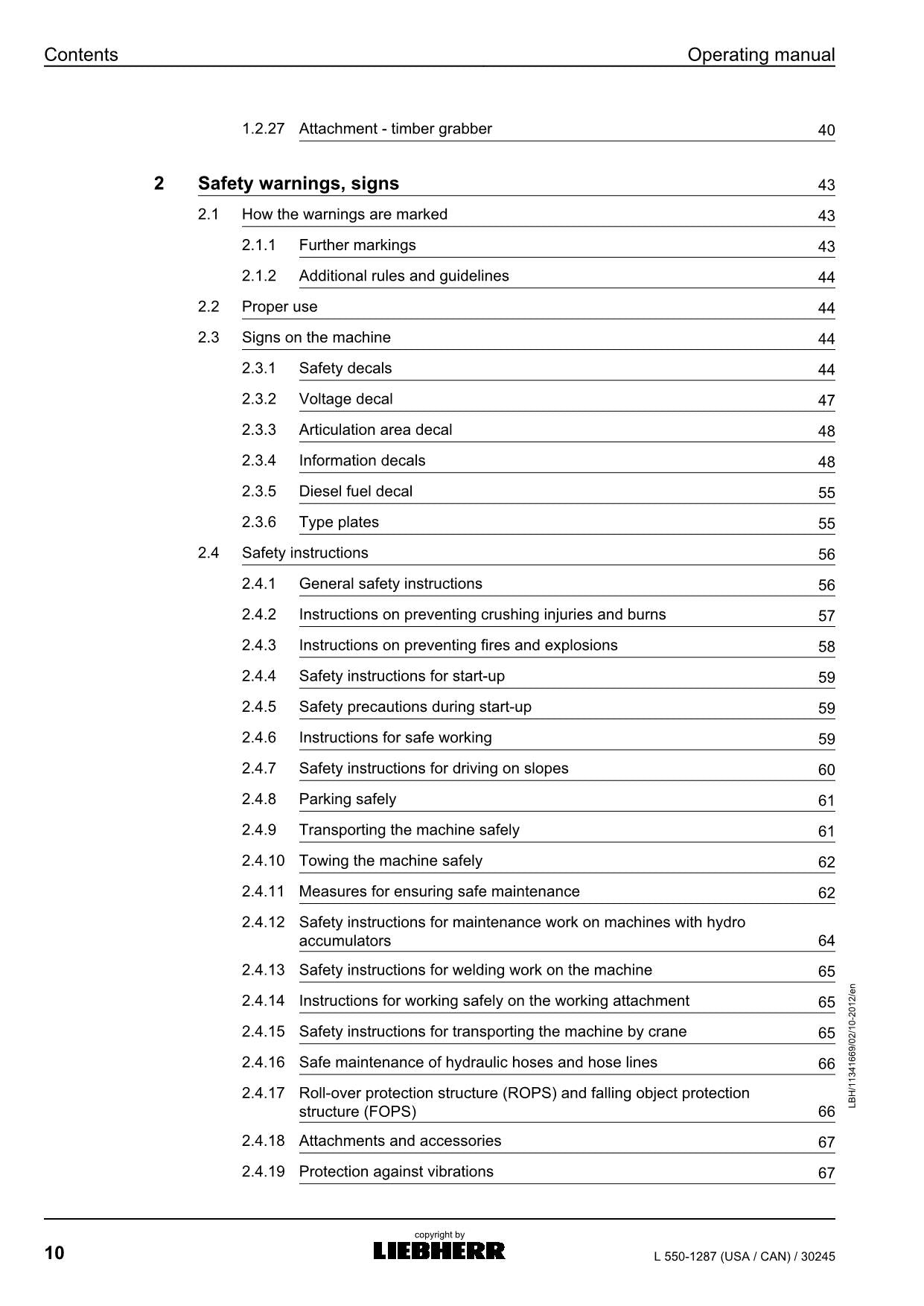 Liebherr L550-1287 (USA CAN) Wheel Loader Operators manual