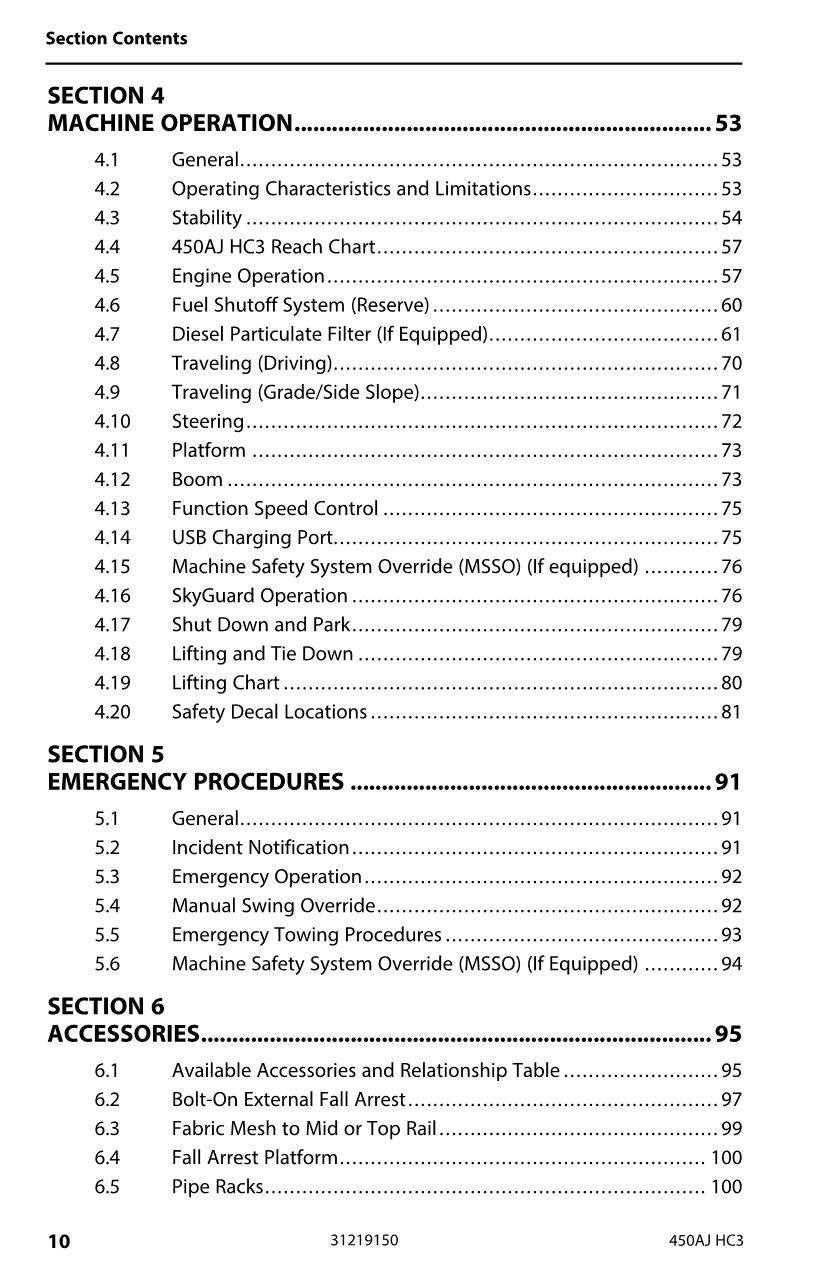 JLG 450AJ HC3 Boom Lift Maintenance Operation Operators Manual 31219150