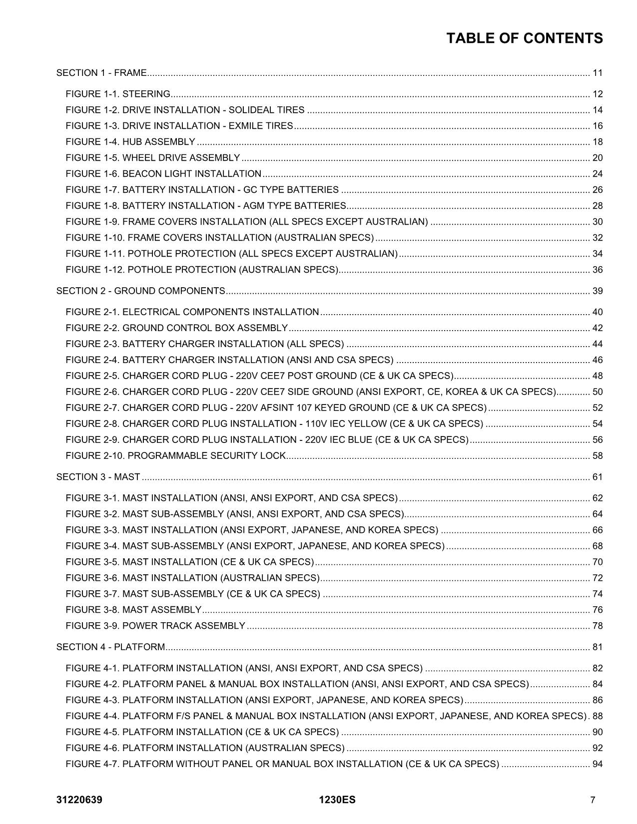 JLG 1230ES Vertical Mast Parts Catalog Manual