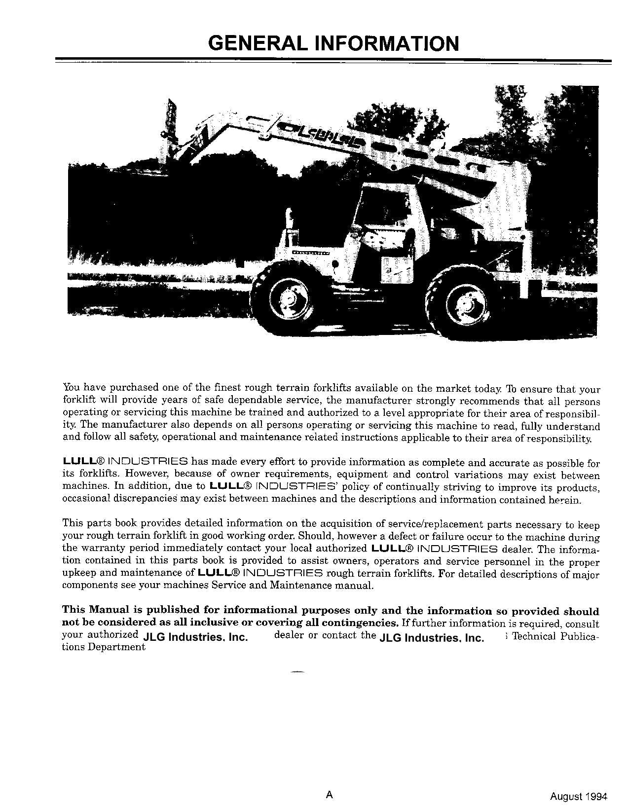 JLG LULL 644 Telehandler Parts Catalog Manual