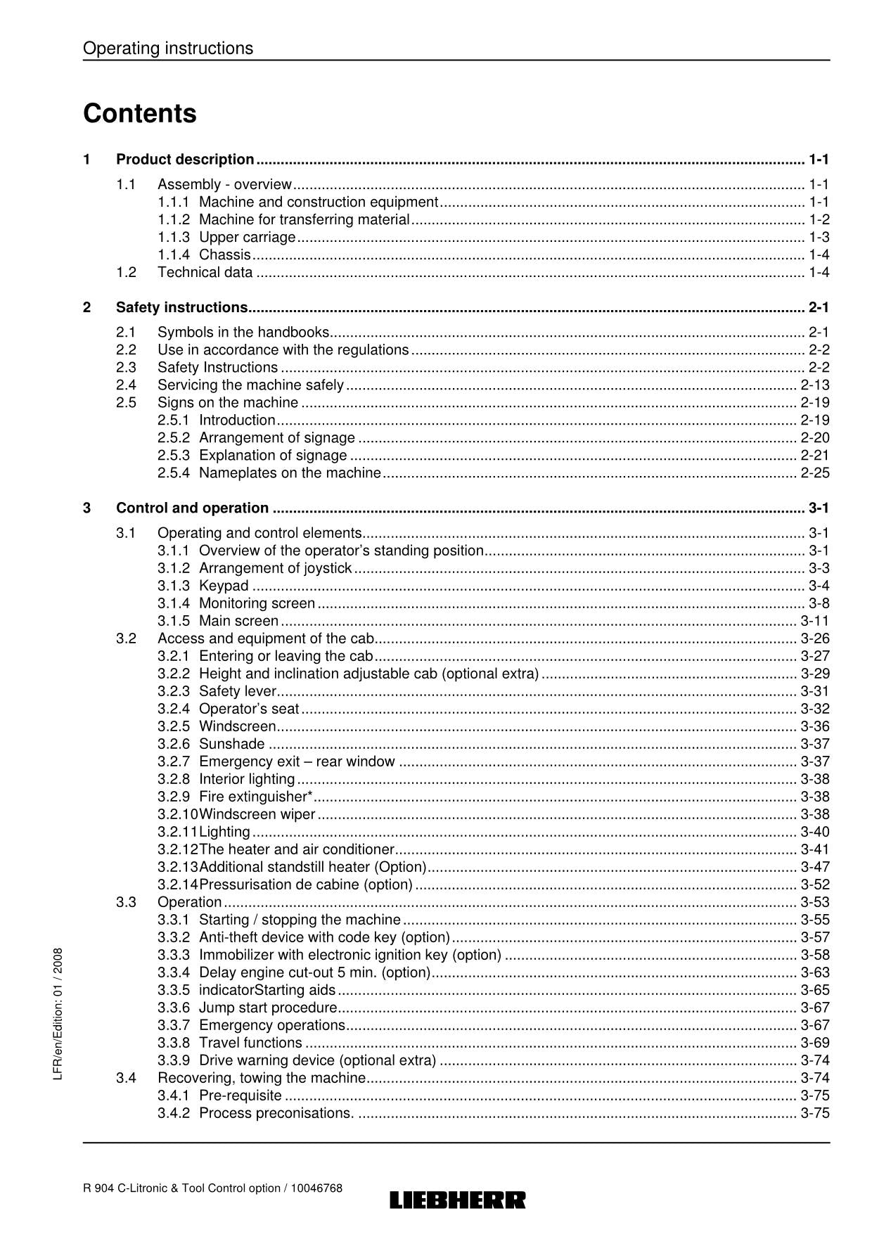 Liebherr R904 C Litronic Excavator Material handler Operators manual