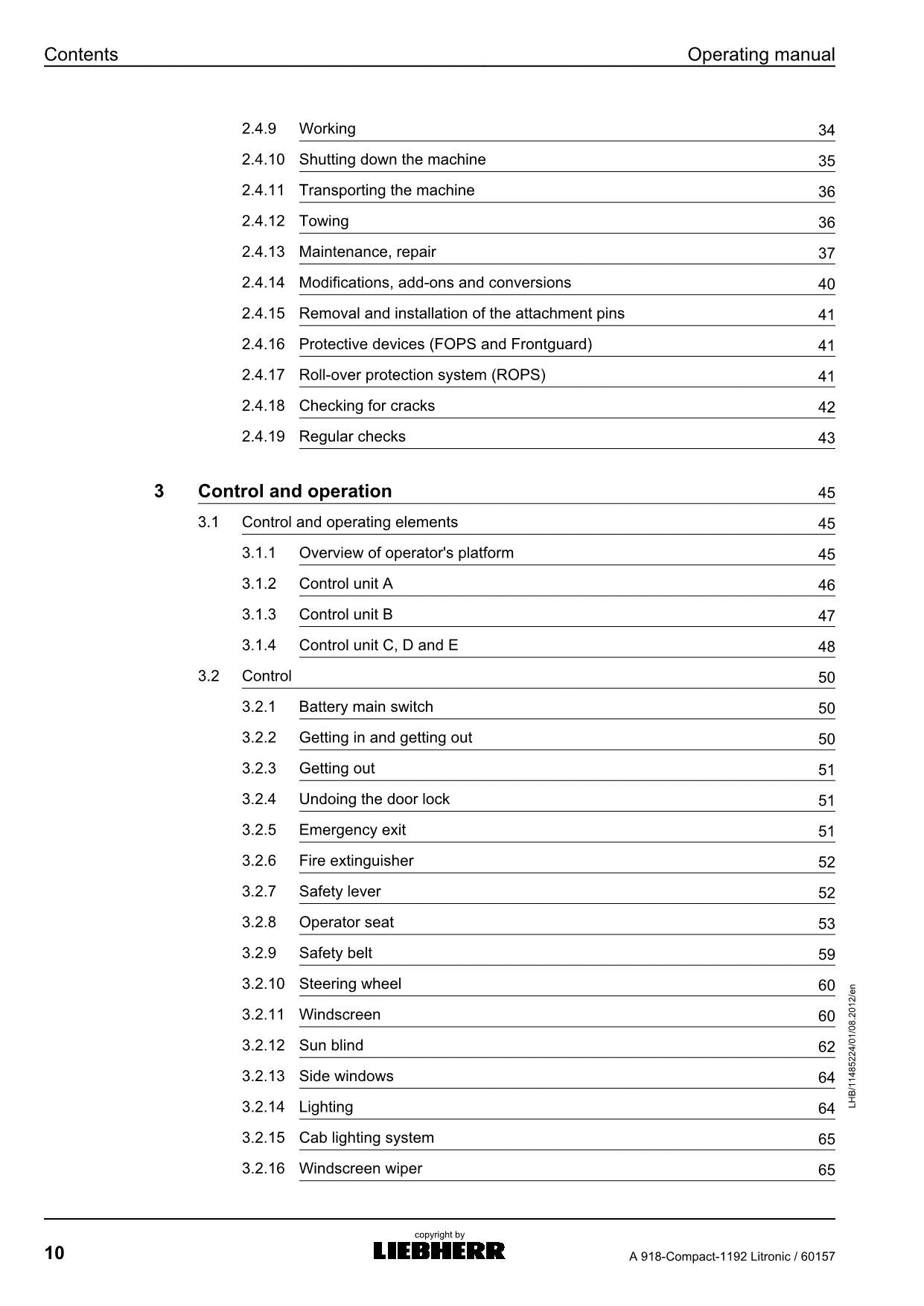 Liebherr A918-Compact-1192 Litronic Excavator Operators manual