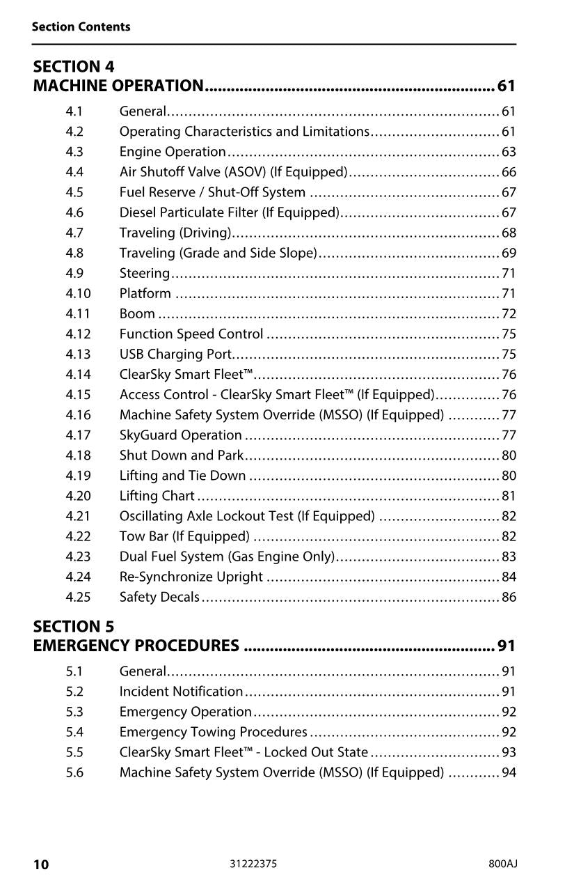 JLG 800AJ Boom Lift Maintenance Operation Operators Manual 31222375