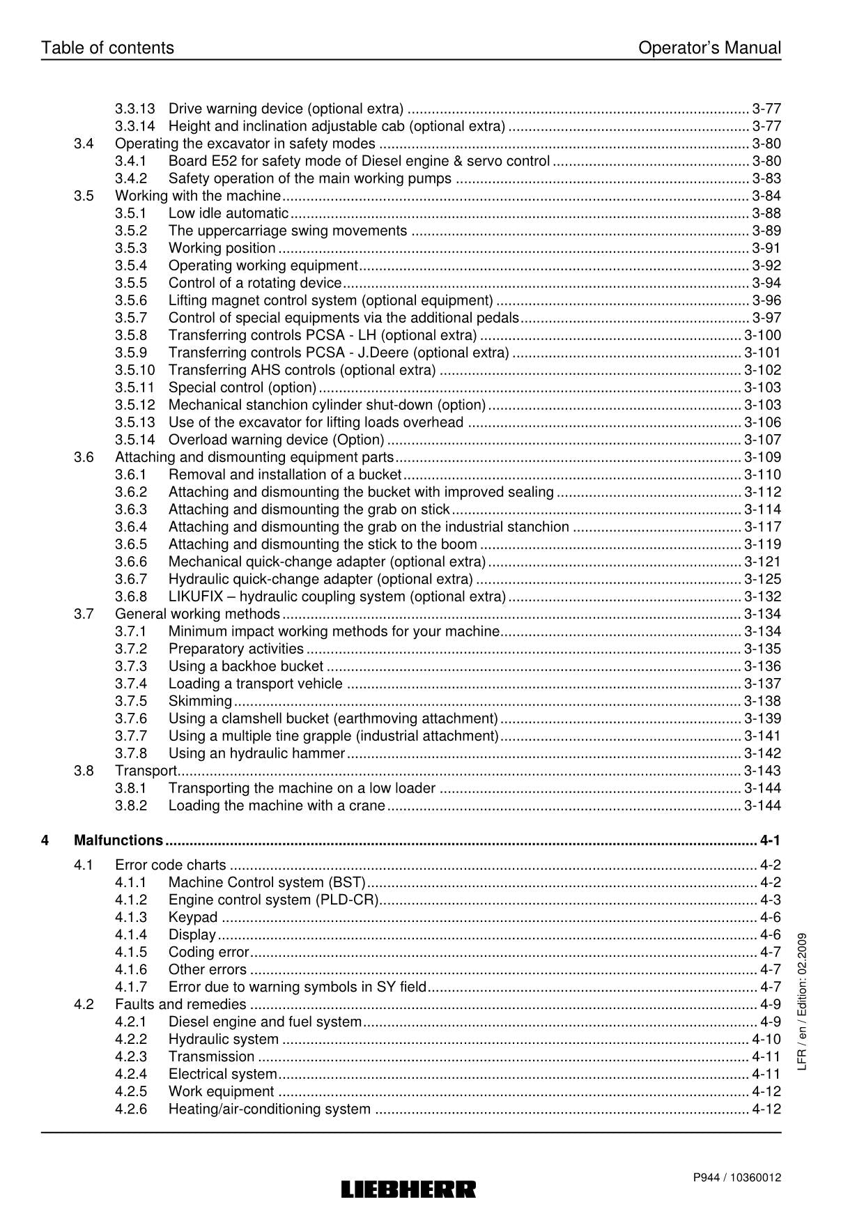 Liebherr P944 Excavator Operators manual