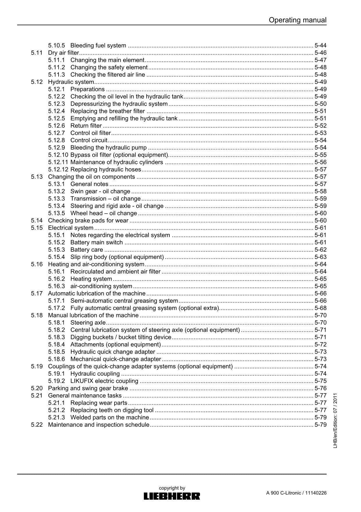 Liebherr A900 C-Litronic Excavator Operators manual