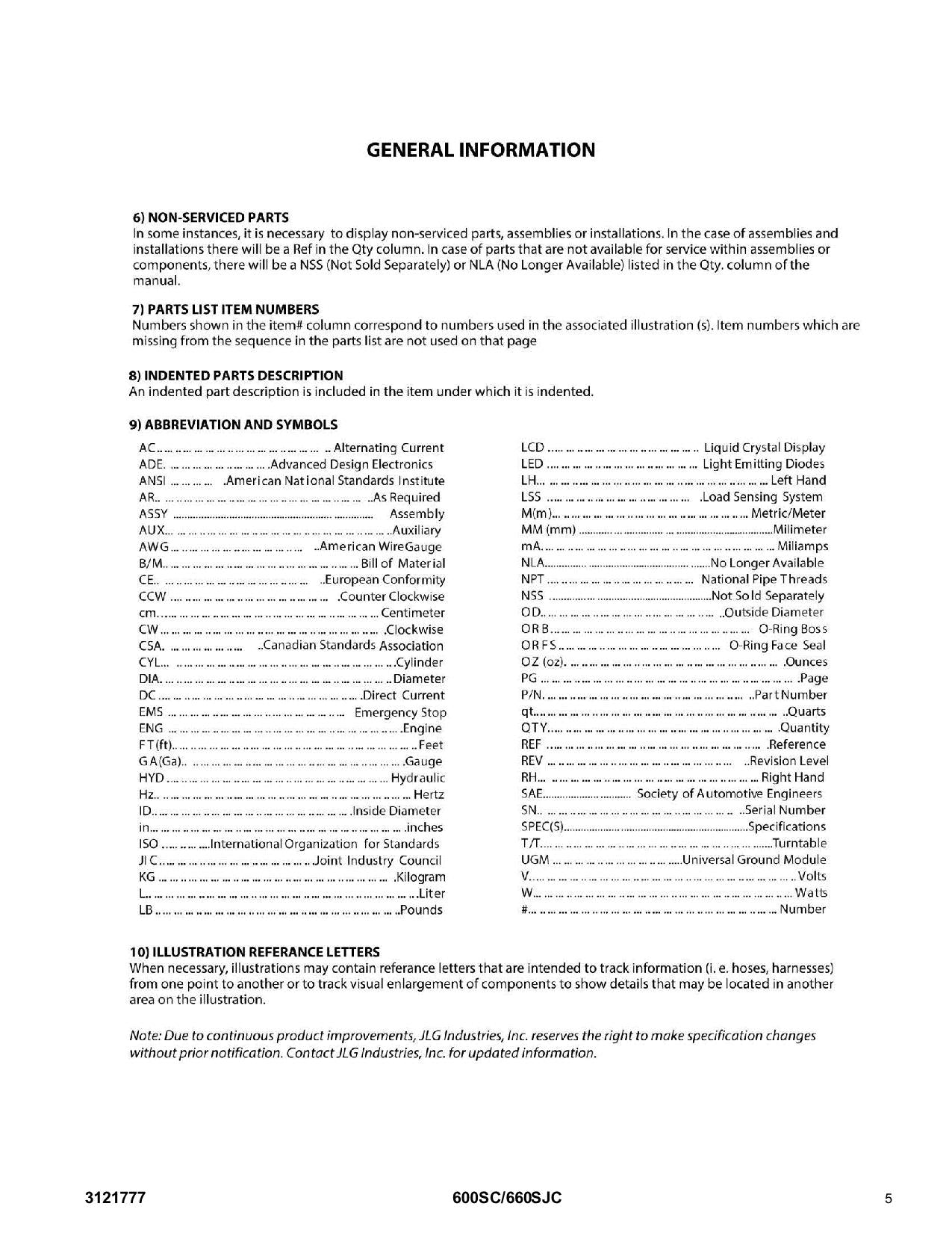 JLG 600SC 600SJC Boom Lift  Parts Catalog Manual