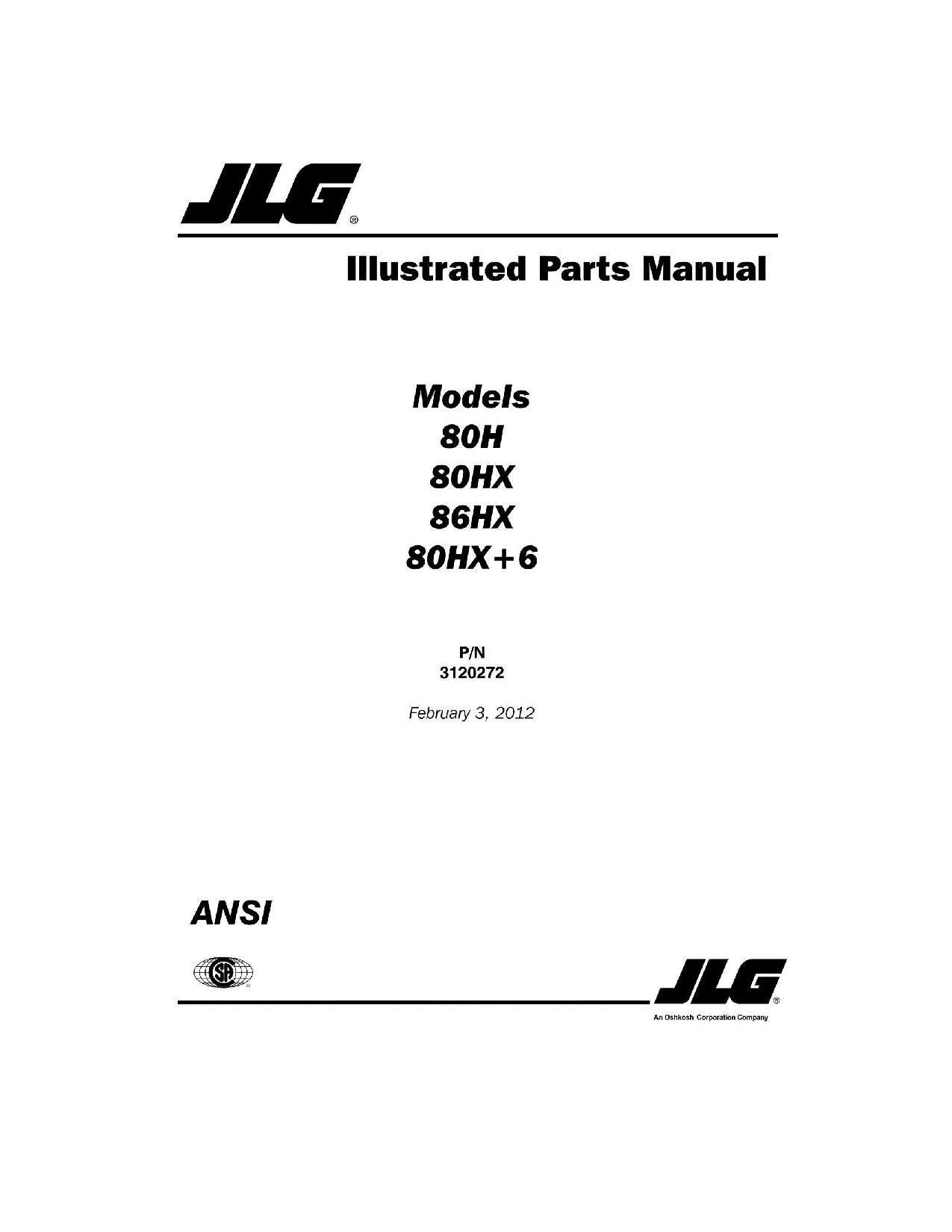 JLG 80H 80HX 80HX+6 86HX Boom Lift Parts Catalog Manual